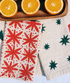 Red Floral Dots on Oatmeal Dinner Napkins