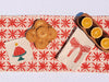 Red Floral Dots on Oatmeal Table Runner