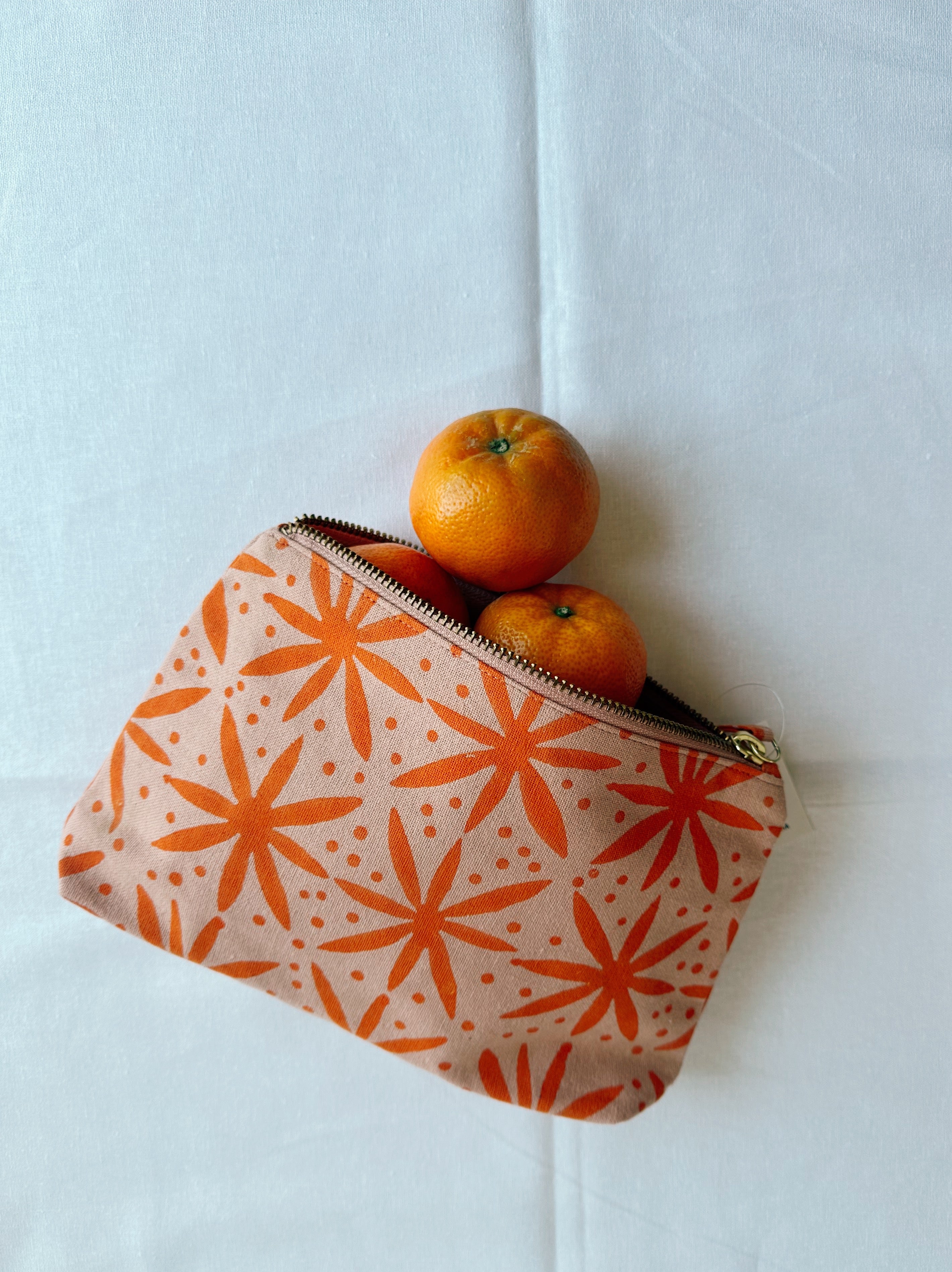 Orange Floral Dots Block Printed Zipper Pouch. – Julie Peach
