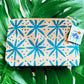 Blue Floral Dots Block Printed Zipper Pouch.