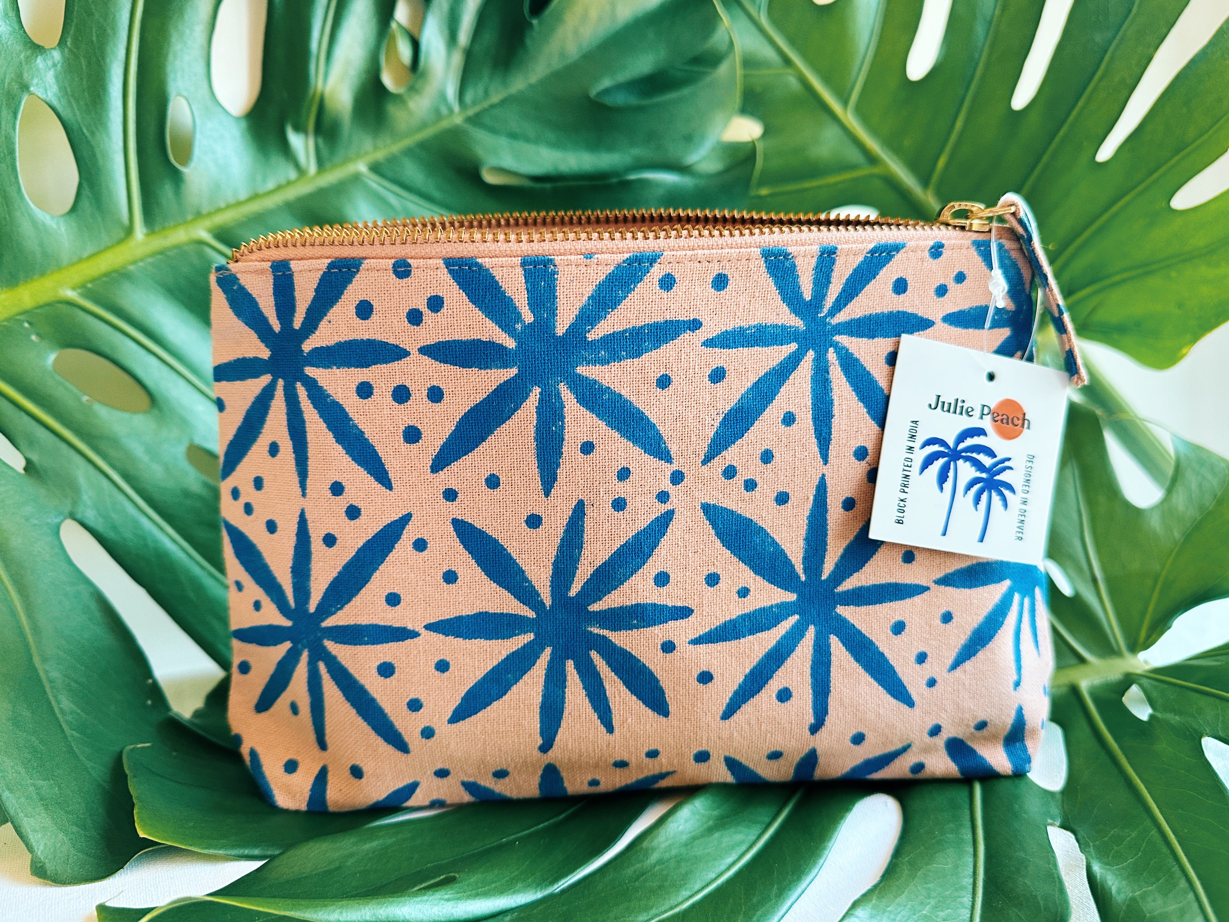 Palm Sunset SET of 2 Block Printed Zipper Pouches. – Julie Peach