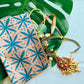 Blue Floral Dots Block Printed Zipper Pouch.