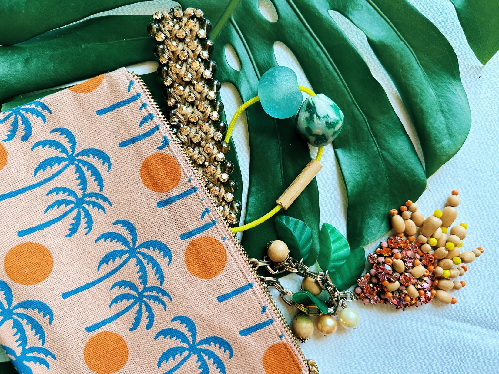 Palm Sunset Block Printed Zipper Pouch. – Julie Peach