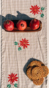 Poinsettia on Oatmeal Gingham Table Runner