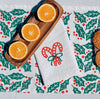 Candy Cane Bows on White Dinner Napkins