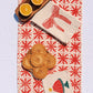 Red Floral Dots on Oatmeal Table Runner