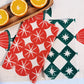 Red Ornaments on Oatmeal Dinner Napkins