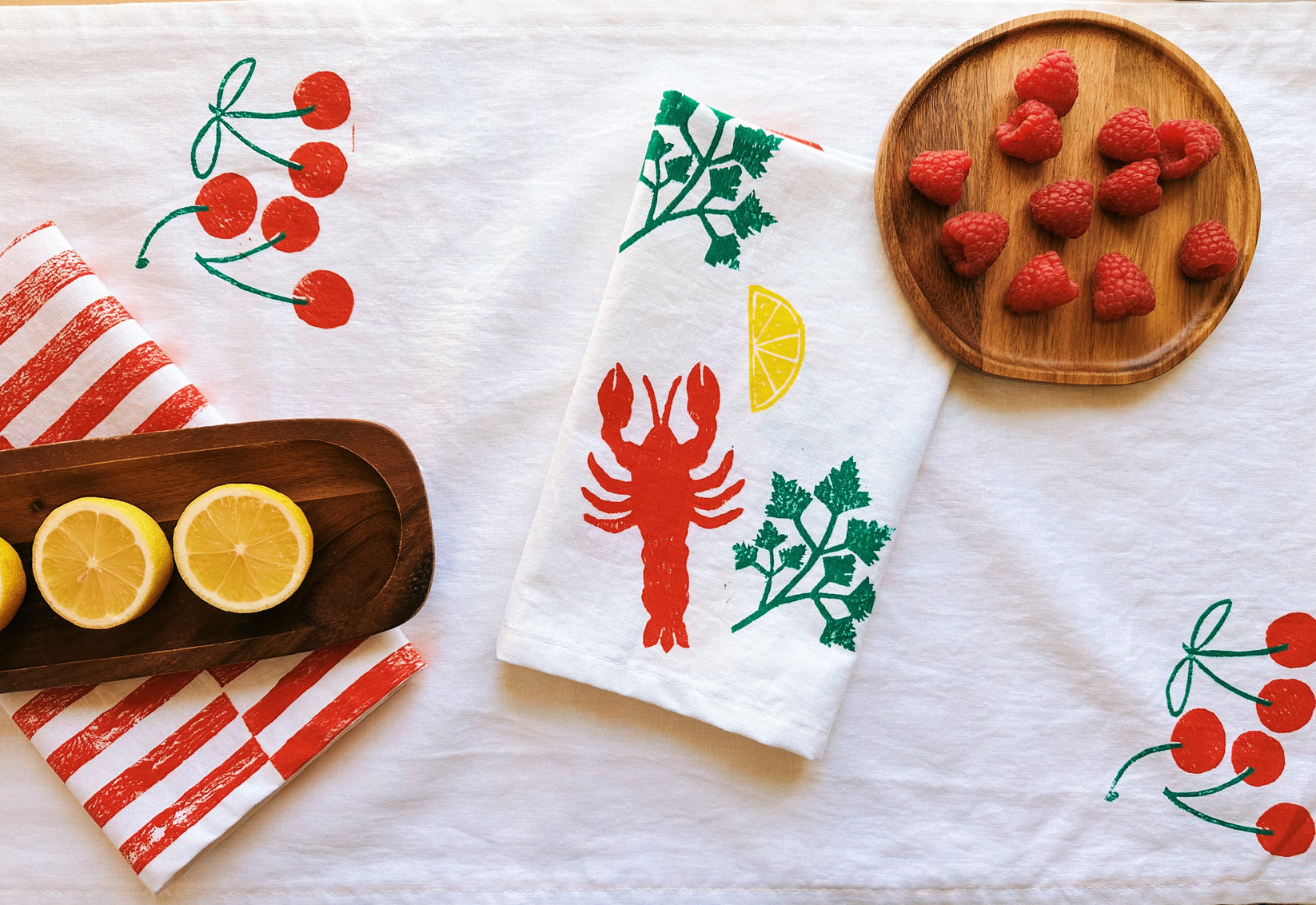 Red Cherry on White Table Runner – Julie Peach
