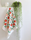 Peach Toss on White Tea Towel