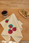 Plums on Mustard Gingham Dinner Napkins